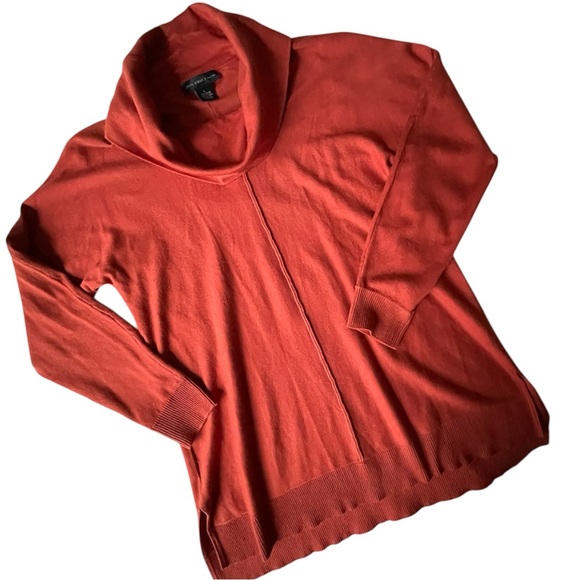 Joan Vass Cowl Neck Tunic Sweater, Rust / Pumpkin Color, Large - Picture 2 of 7